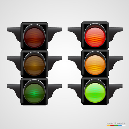 Realistic traffic lights Isolated on white. Vector illustration.のイラスト素材