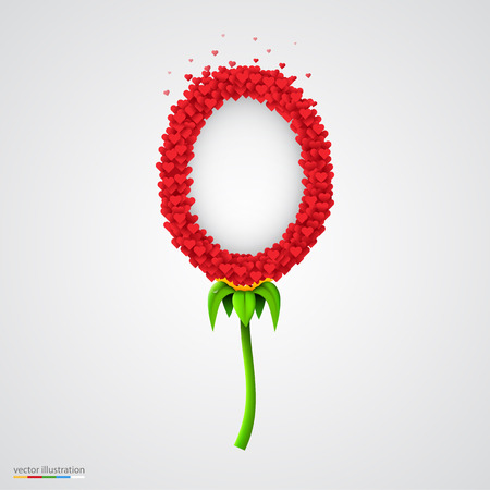 Oval photo frame made of many hearts. Flower shape. Vector illustrationのイラスト素材