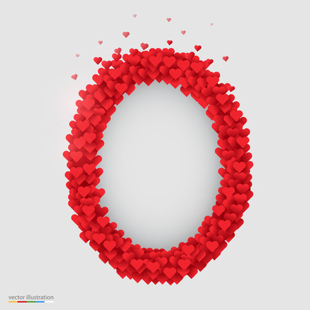 Oval photo frame made of many hearts. Vector illustrationのイラスト素材