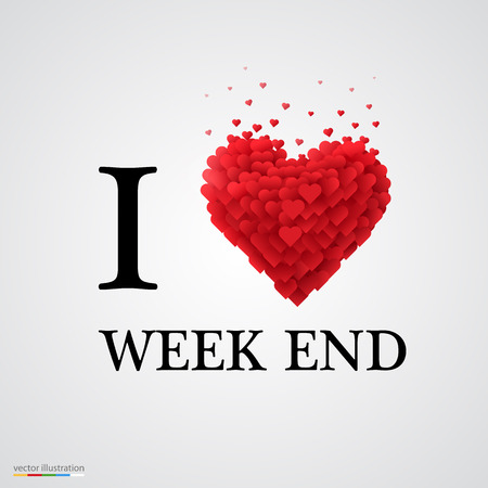 i love week end, font type with heart sign.のイラスト素材