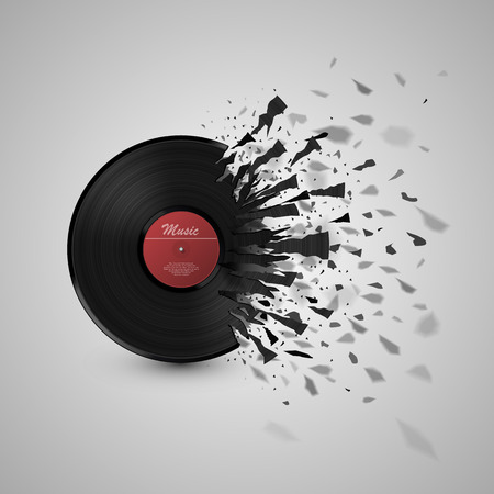 Abstract music background. Vinyl disk explosion. Vector Illustrationのイラスト素材