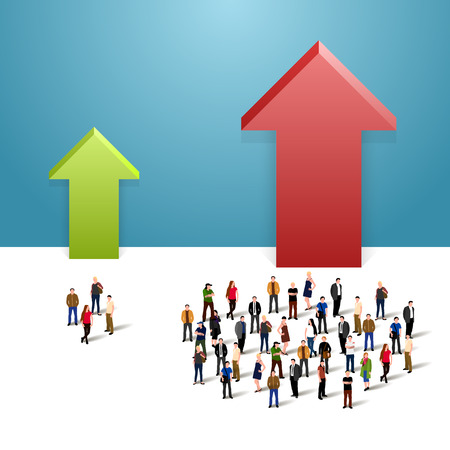 Growth chart and progress in people crowd. Vector illustrationのイラスト素材