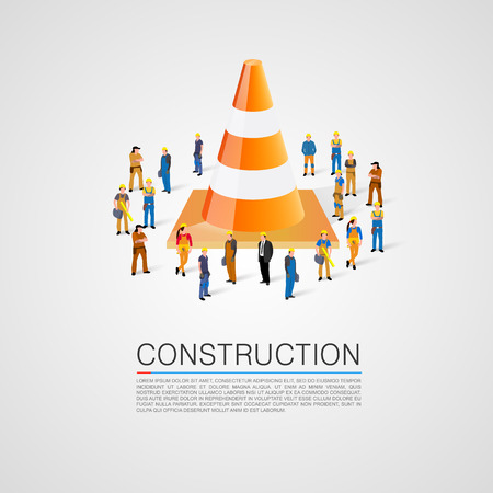 People crowd with traffic cone. Vector illustrationのイラスト素材