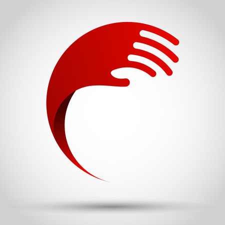Abstract red wave hand on white background. Vector illustrationのイラスト素材