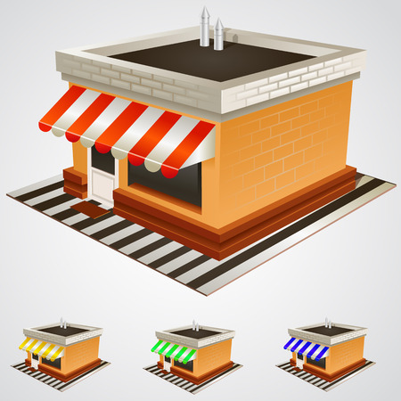 Store building with striped awning. Vector illustrationのイラスト素材