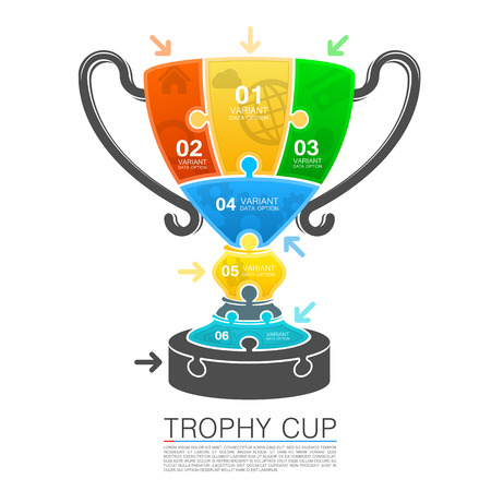 Cup winner with icons puzzle. Vector illustrationのイラスト素材