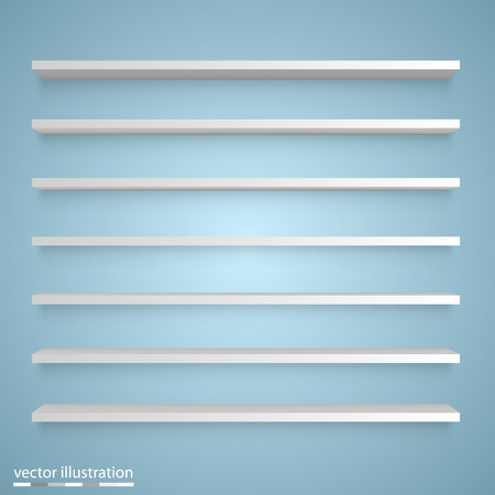 Empty white shelves art info. Vector illustrationのイラスト素材