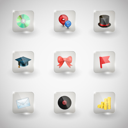 Website Internet Icons. Transparent Glass Button.のイラスト素材