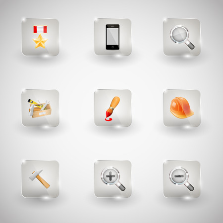 Website Internet Icons. Transparent Glass Button.のイラスト素材