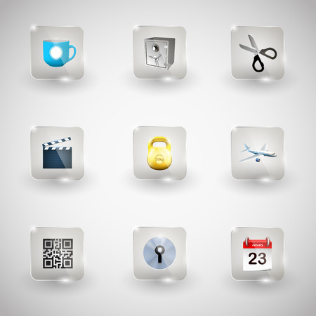 Website Internet Icons. Transparent Glass Button.のイラスト素材