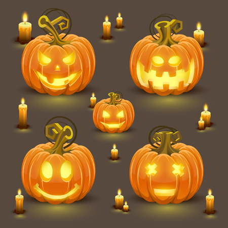 Pumpkin set with smiles art.のイラスト素材