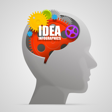 Head with gears in brain. Vector illustrationのイラスト素材