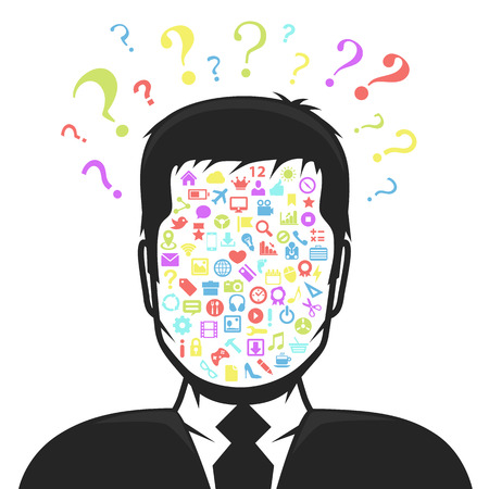 Male profile avatar with lots of icons. Vector illustrationのイラスト素材