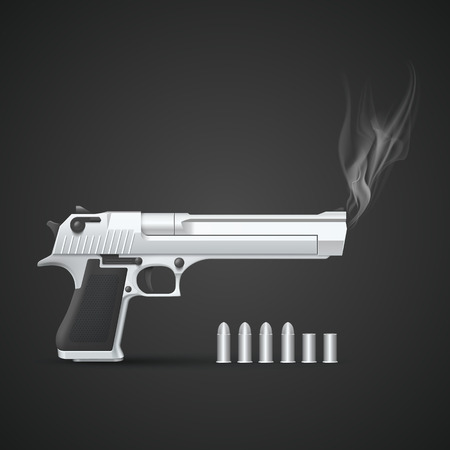 Silver gun with smoke art. Vector illustrationのイラスト素材