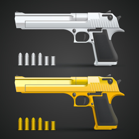 Gold and silver gun art set. Vector illustrationのイラスト素材
