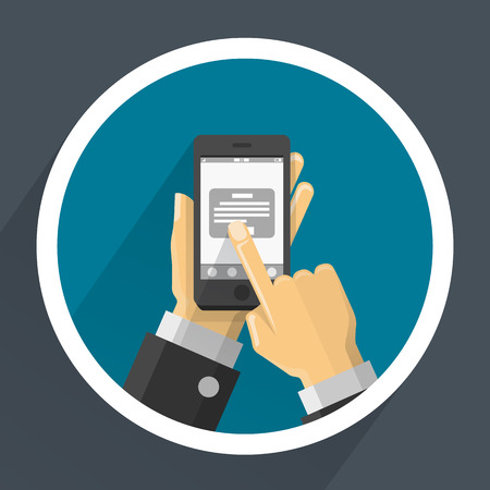 Phone in hands flat art. Vector illustrationのイラスト素材