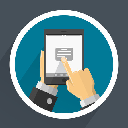 Phone in hands flat art. Vector illustrationのイラスト素材