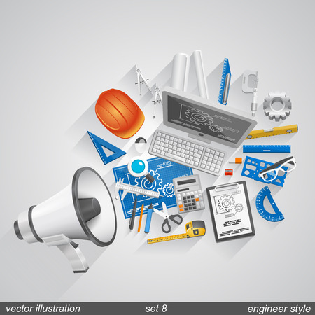 Megaphone engineer style flat art. Vector illustrationのイラスト素材