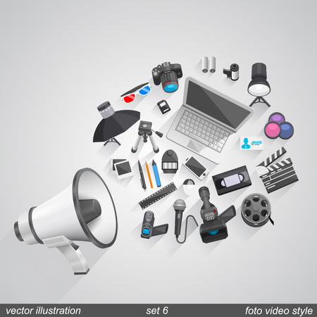 Megaphone foto video style flat art. Vector illustrationのイラスト素材
