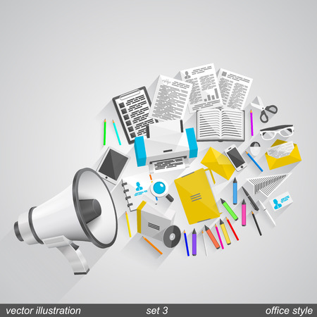 Megaphone office style flat art. Vector illustrationのイラスト素材