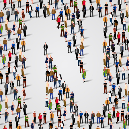 Large group of people in letter N form. Vector seamless backgroundのイラスト素材