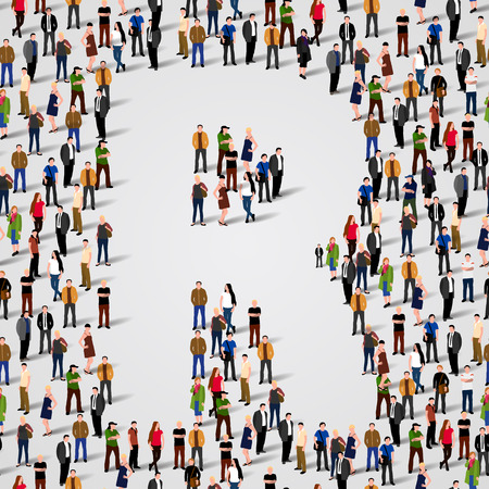 Large group of people in letter R form. Vector seamless backgroundのイラスト素材