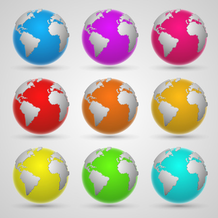 Colored planet earth art set. Vector Illustrationのイラスト素材