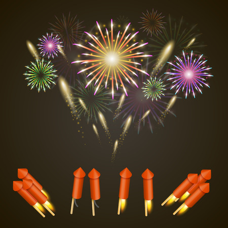Firework rocket set art cover. Vector illustrationのイラスト素材