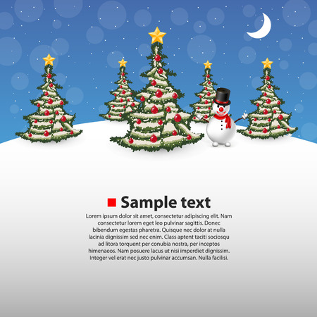 Christmas forest with a snowman on the backgroundのイラスト素材