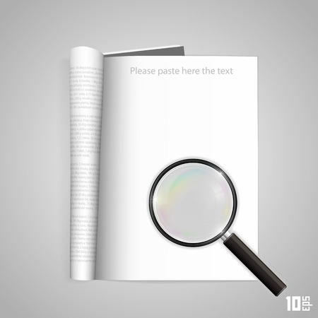 Open paper magazine with magnifying. Vector illustrationのイラスト素材