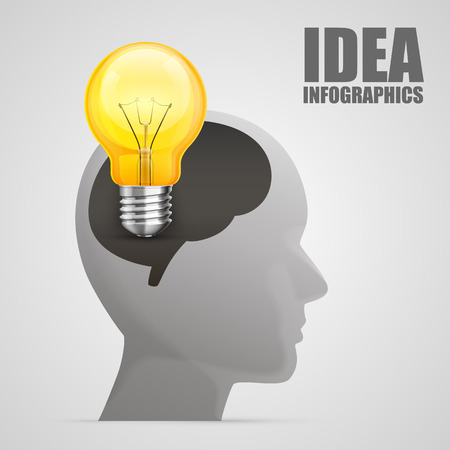 Head silhouette with idea lamp. Vector illustrationのイラスト素材