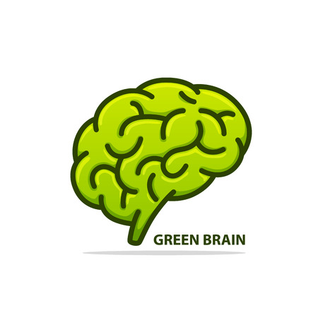 Silhouette of the brain green on a white background. Vector illustrationのイラスト素材