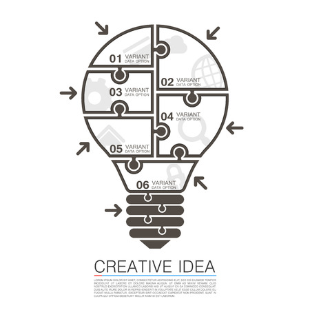 Bulb idea of working with puzzles. Vector illustrationのイラスト素材
