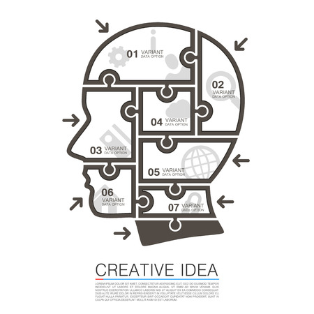 Head of puzzles info art. Vector illustrationのイラスト素材