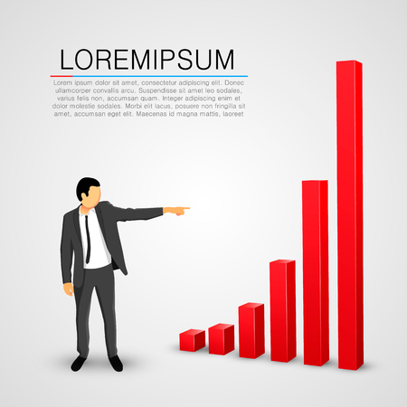 Businessman points to the growing chart. Vector illustrationのイラスト素材