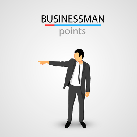 Businessman in jacket points. Clean vector illustrationのイラスト素材
