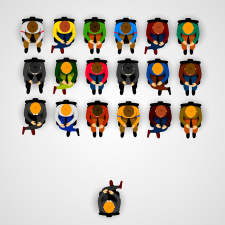 People sitting in chairs on audience. Vector illustration ...