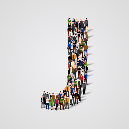 Large group of people in letter J form. Vector seamless backgroundのイラスト素材
