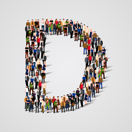 Large group of people in letter D form. Vector seamless background