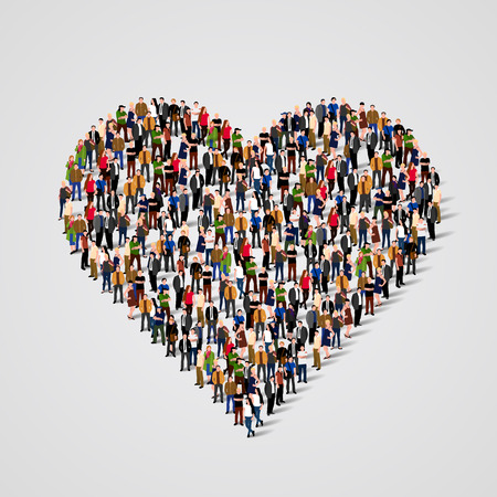 large group of people in the heart sign shape vector illustration