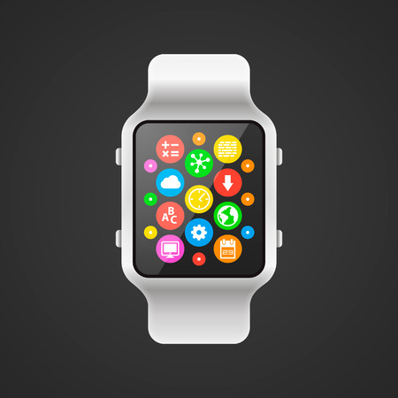 Digital clock with icons sign. Vector illustrationのイラスト素材