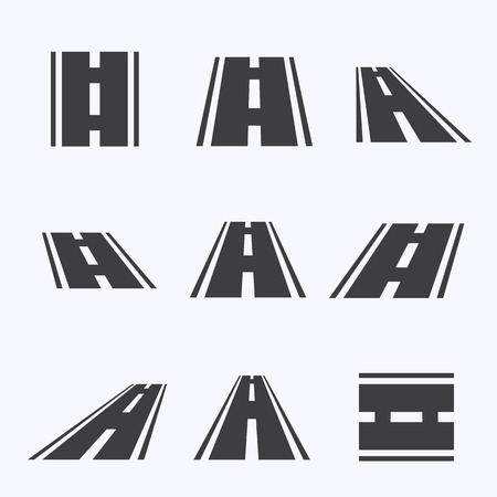 Road icon set flat black on a white backgroundのイラスト素材