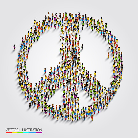 Large group of people gathered together in peace sign. Vector illustrationのイラスト素材