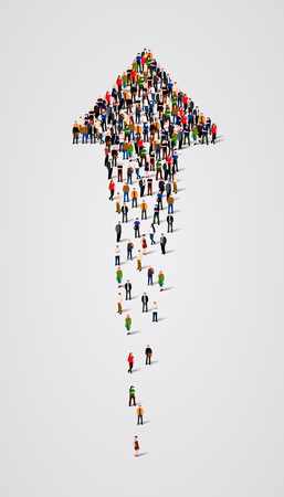 Large group of people in the form of arrow. Vector illustrationのイラスト素材