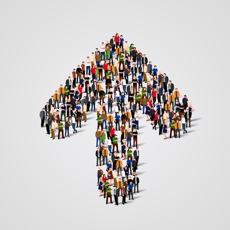 Large group of people in the form of arrow. Vector illustrationのイラスト素材