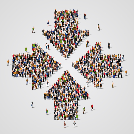 Large group of people in the form of convergent arrows. Vector illustration.のイラスト素材