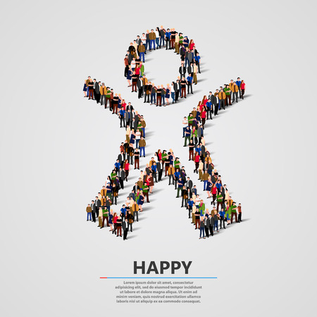 Large group of people in the shape of happy man. Vector illustration.のイラスト素材