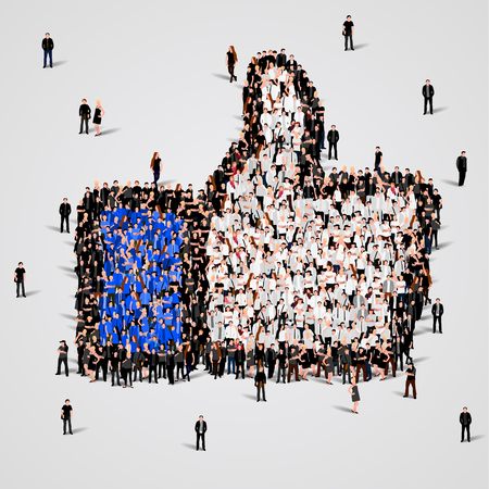 Large group of people in the shape of like sign. Vector illustrationのイラスト素材
