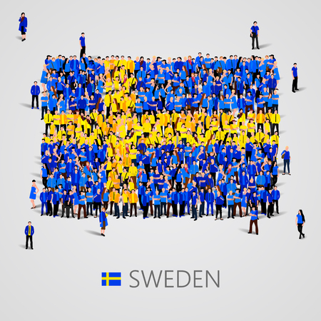 Large group of people in the shape of Sweden flag. Vector illustrationのイラスト素材
