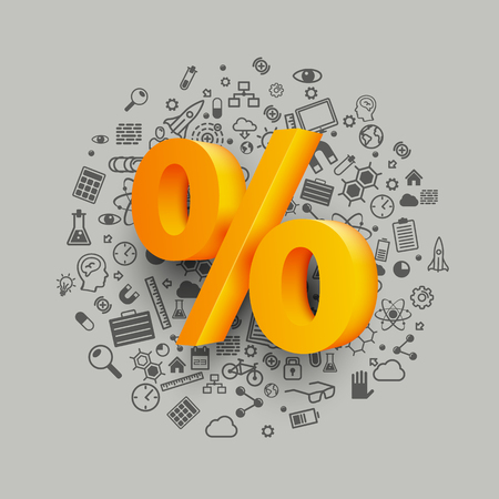Golden percent sign on icon background. Vector illustration.のイラスト素材